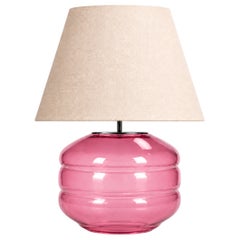 Hand-Blown Glass Table Lamp with Linen Shade in Rose