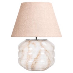 Handgeblasene Glas-Tischlampe mit Leinen-Lampenschirm in Weißmarmor