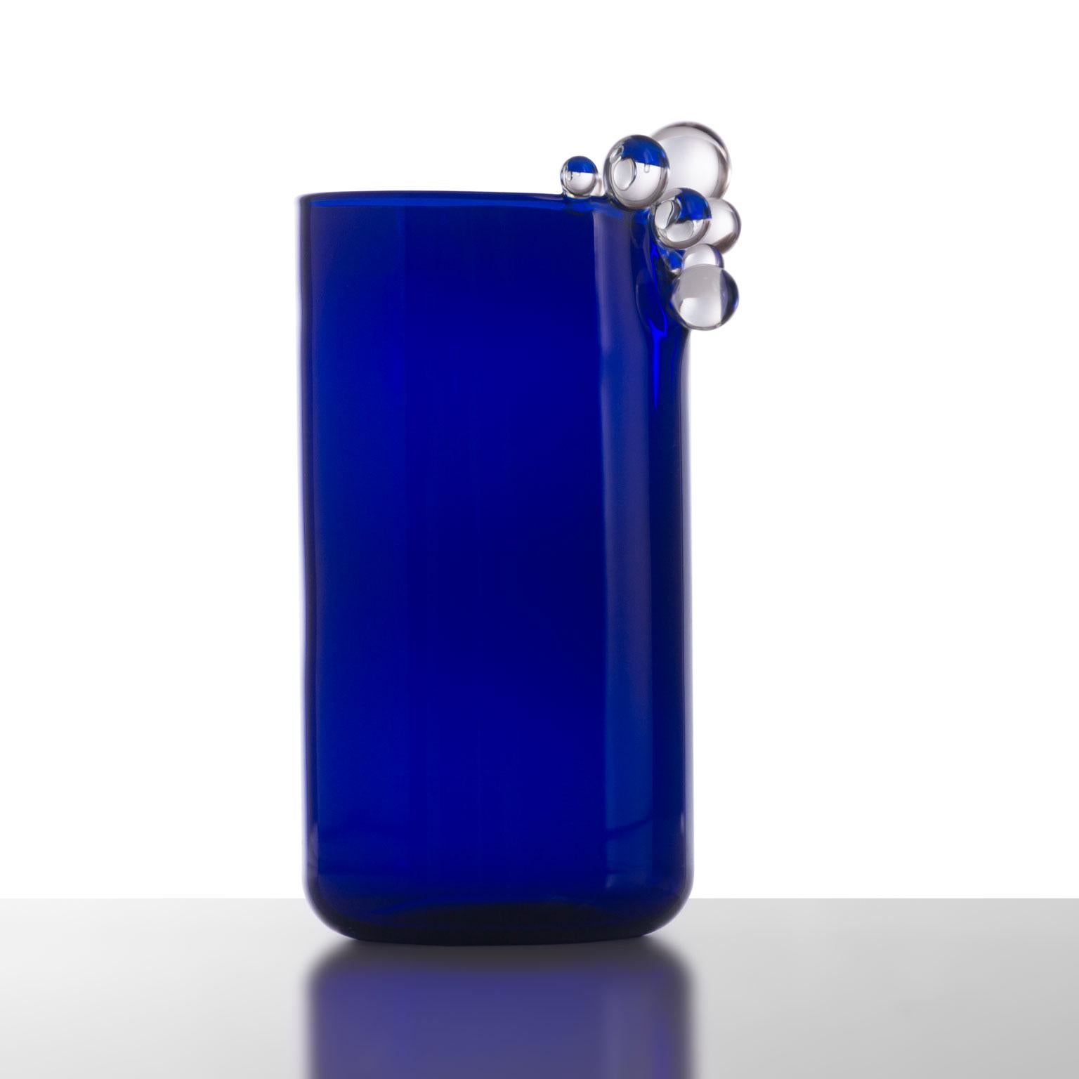 Modern Hand Blown Glass Vase  Bubble Kintsugi #Deep Blue 2023 by Simone Crestani