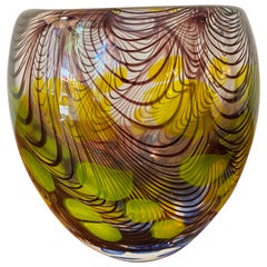 Hand Blown Glass Vase with Yellow Green Spots and Swirls