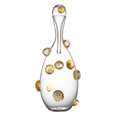Hand Blown Glass Wine Carafe with Raised Gold Dots by Vetro Vero, Size Medium