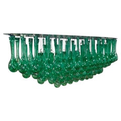 Hand Blown Green Glass and Steel Chandelier from Costantini, Raffaela