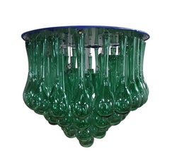 Hand Blown Green Glass and Steel Chandelier from Costantini, Raffaela