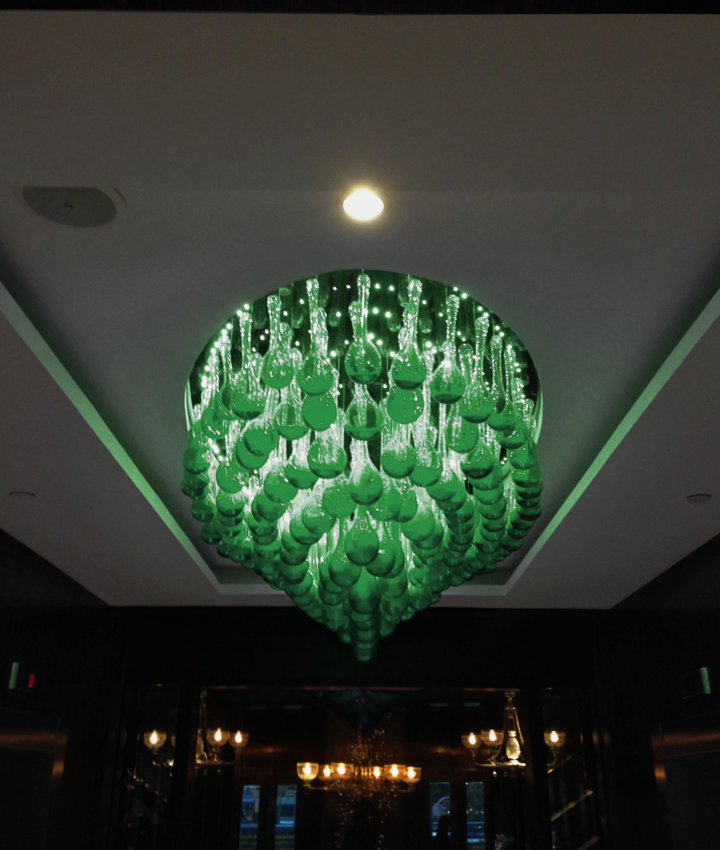 Hand Blown Green Glass and Steel Chandelier from Costantini, Raffaela, In Stock In New Condition For Sale In New York, NY