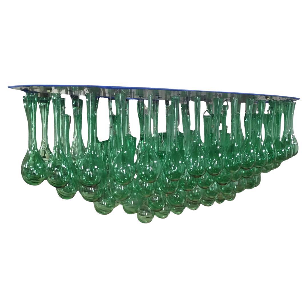 Handgeblasener Kronleuchter aus grünem Glas und Stahl von Costantini, Raffaela, auf Lager