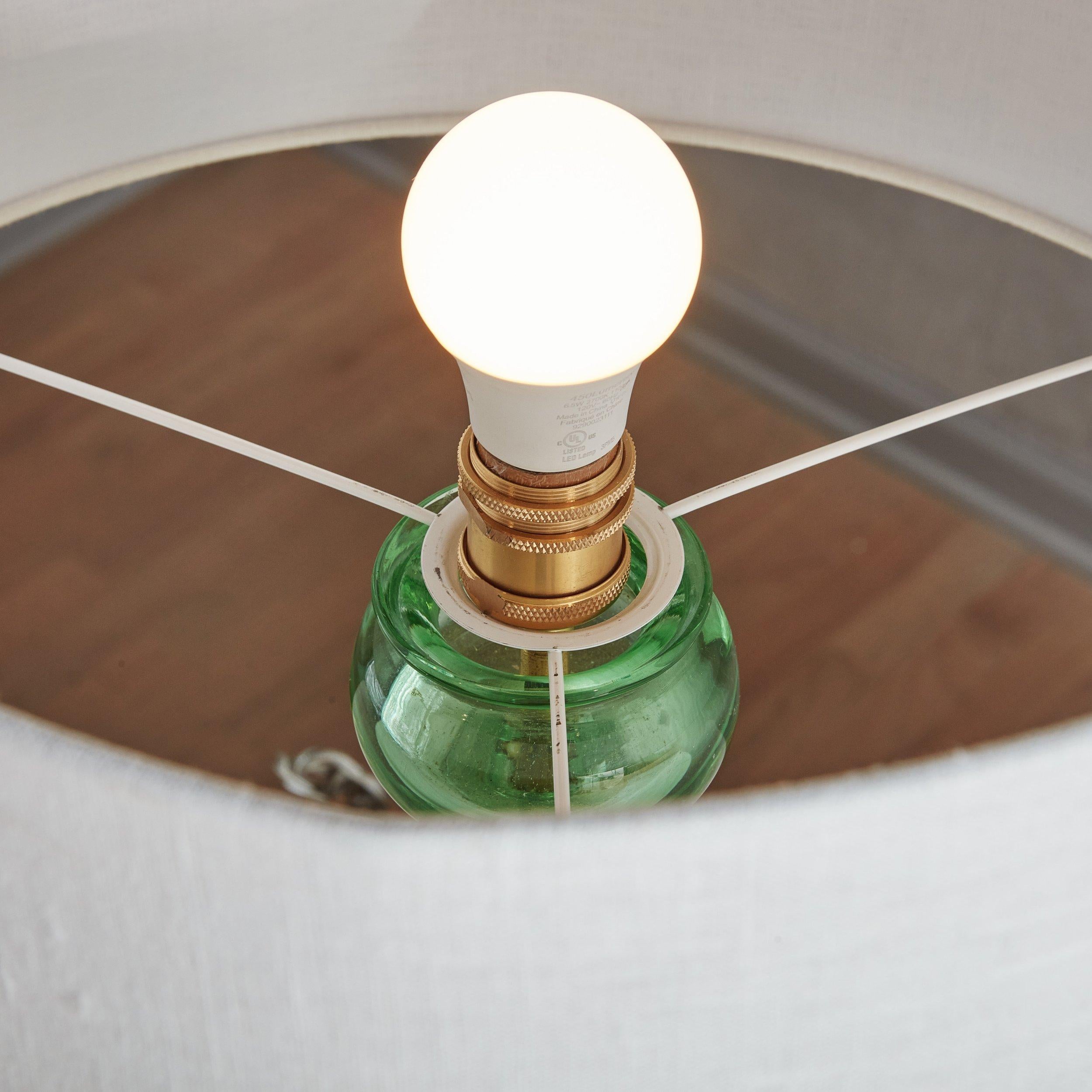 Italian Hand Blown Green Murano Glass Table Lamp, Italy 1940s