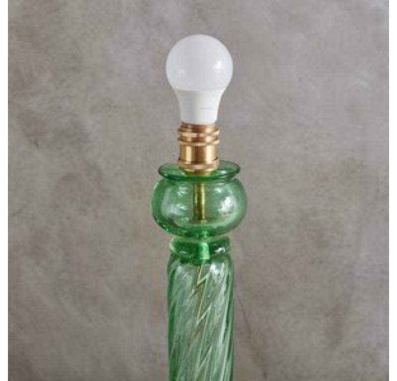 Hand Blown Green Murano Glass Table Lamp, Italy 1940s 3