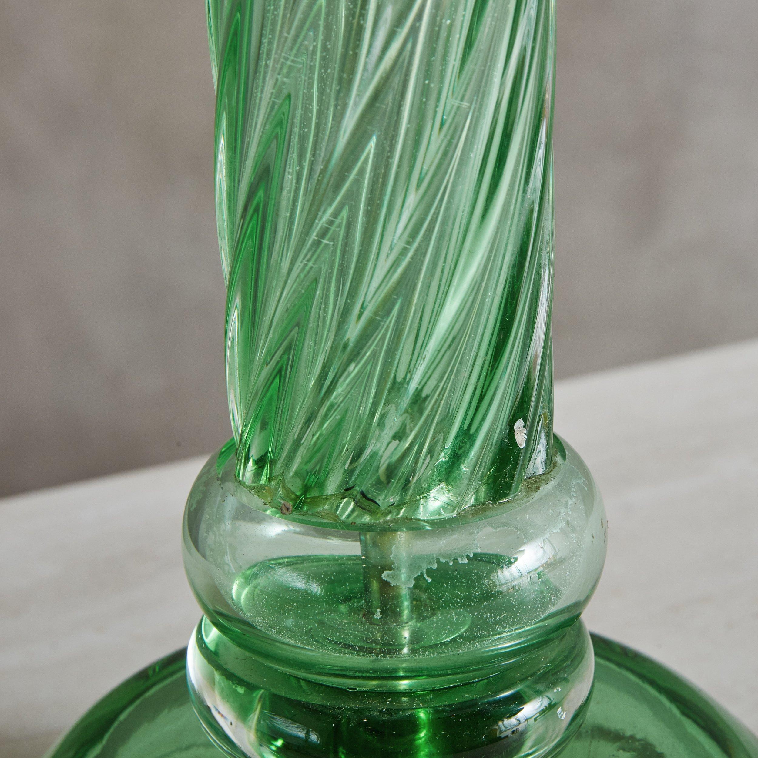 Hand Blown Green Murano Glass Table Lamp, Italy 1940s 4