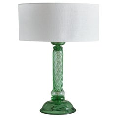 Vintage Hand Blown Green Murano Glass Table Lamp, Italy 1940s