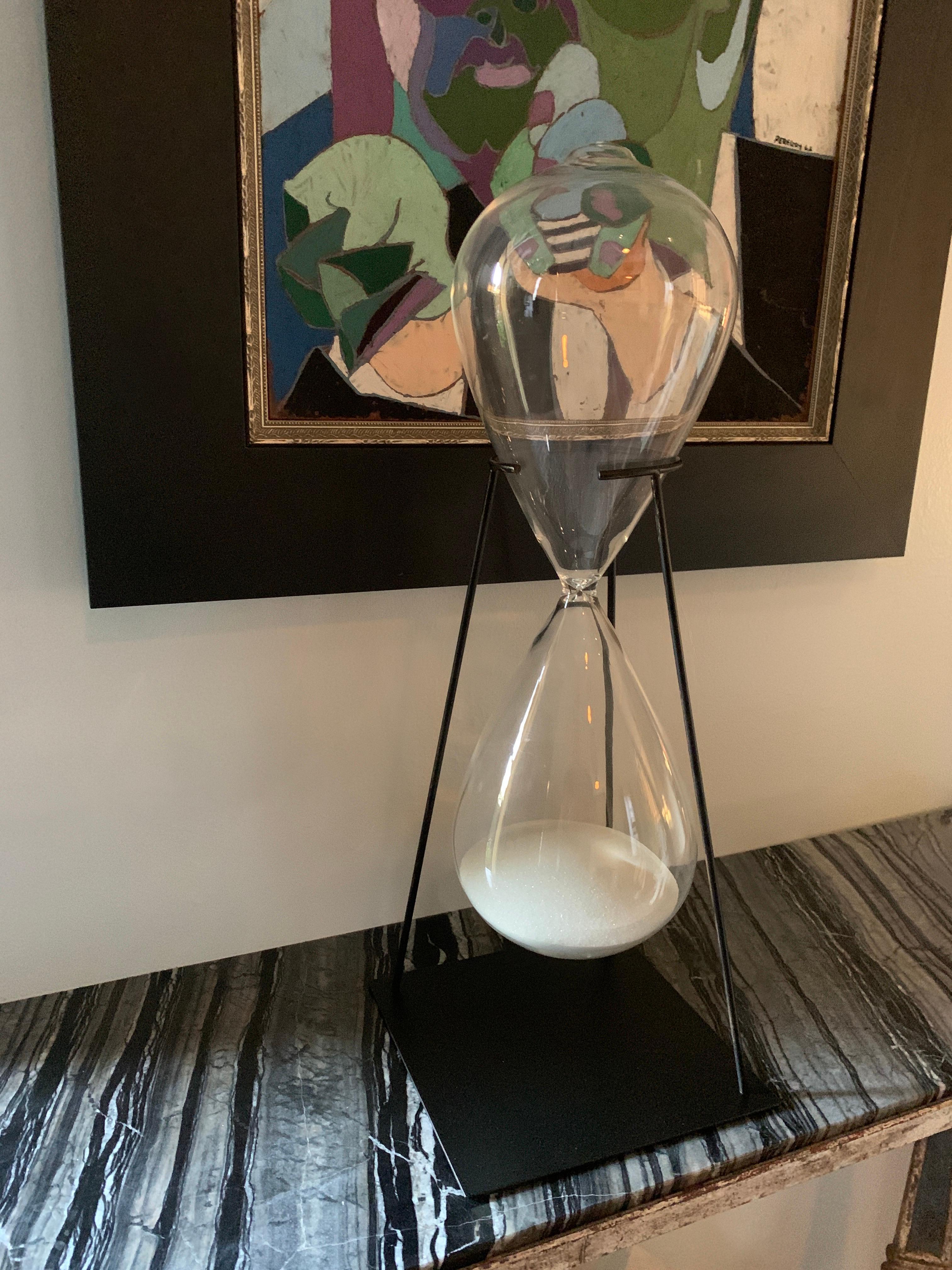 20th Century Hand Blown Hour Glass on a Custom Iron Stand For Sale