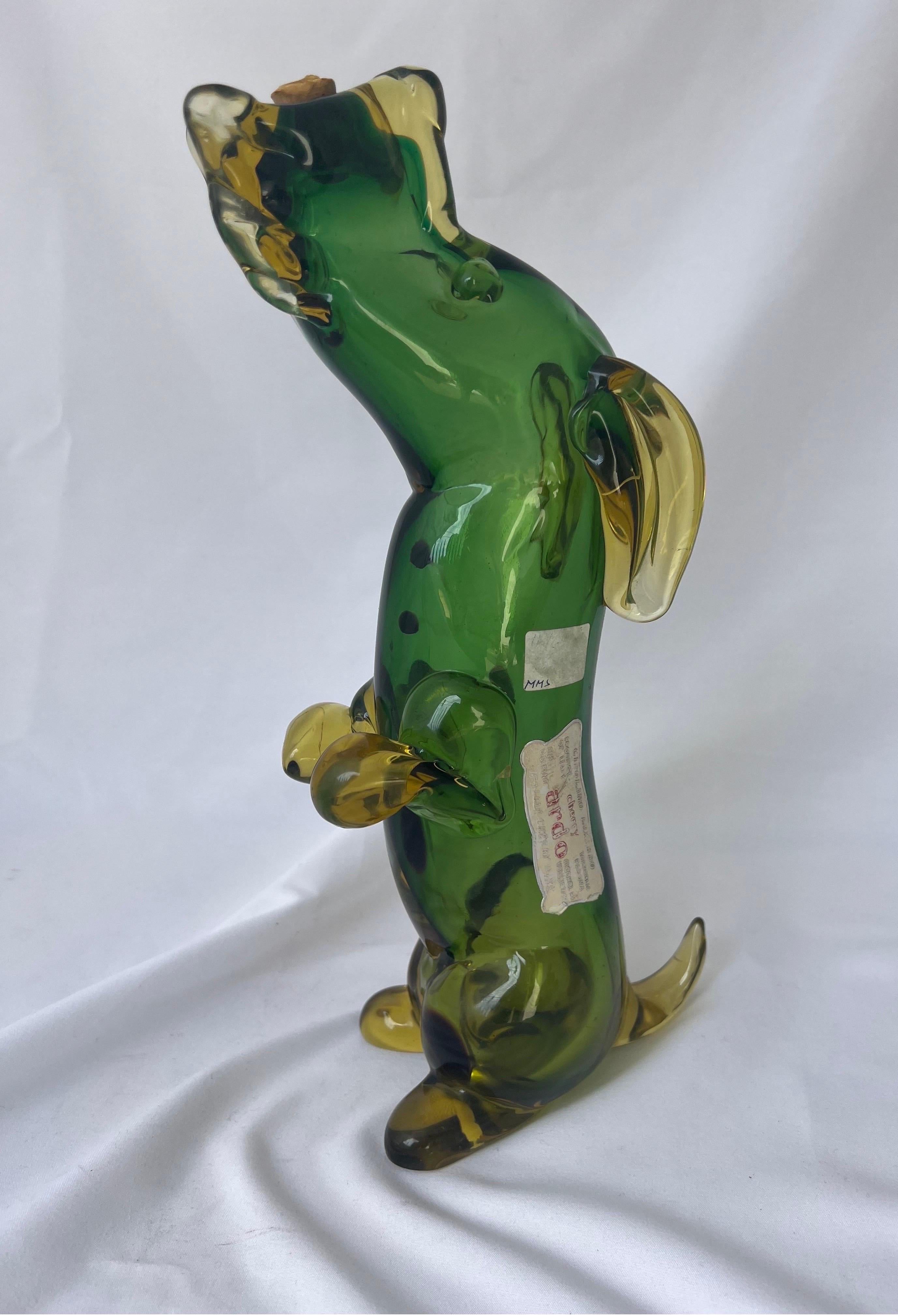 Mid-Century Modern Hand Blown Italian Decanter Depicting A Dog For Sale