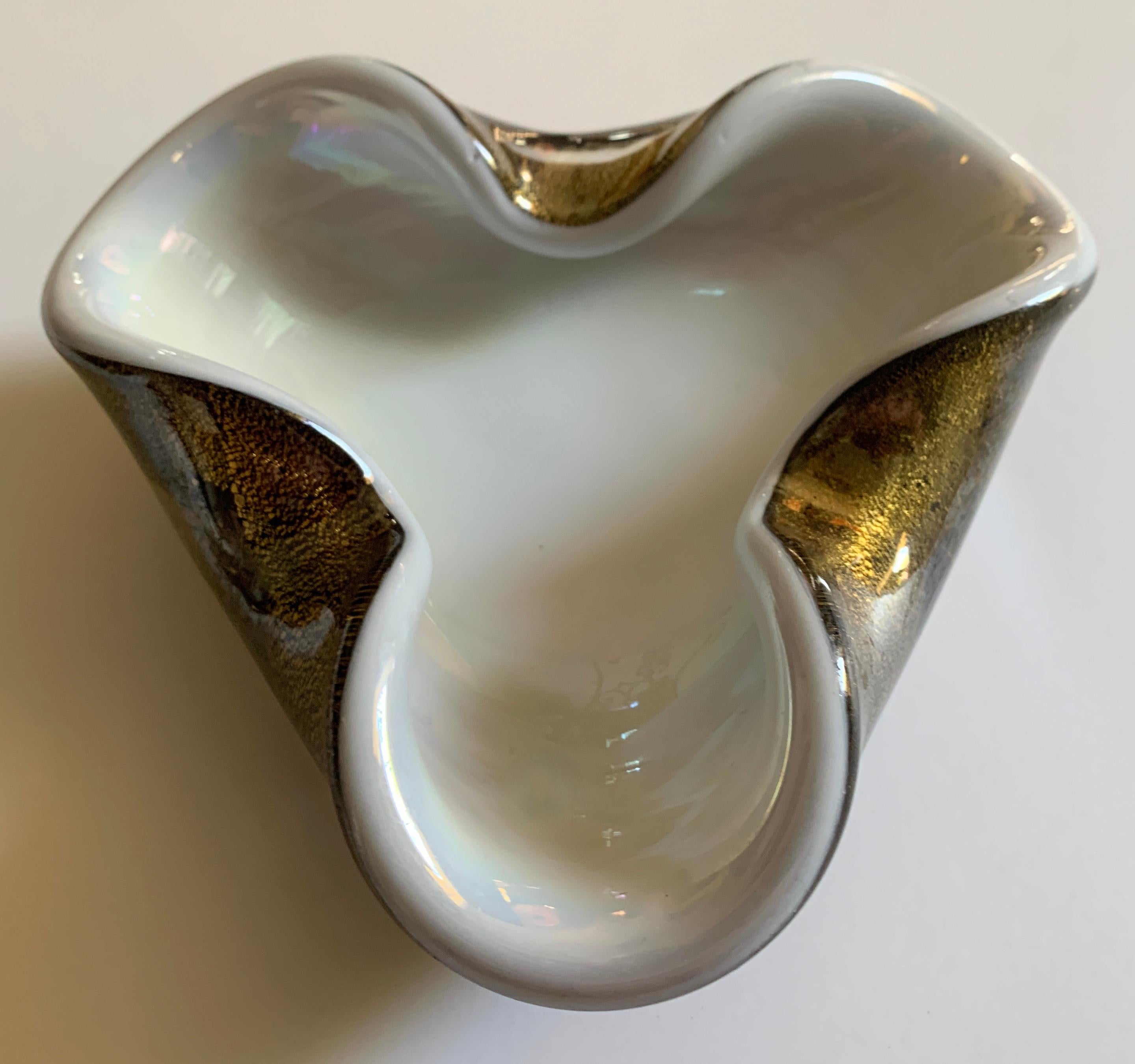 Mid-Century Modern Hand Blown Italian Murano Glass Bowl with Gold Flecks For Sale