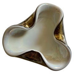 Hand Blown Italian Murano Glass Bowl with Gold Flecks