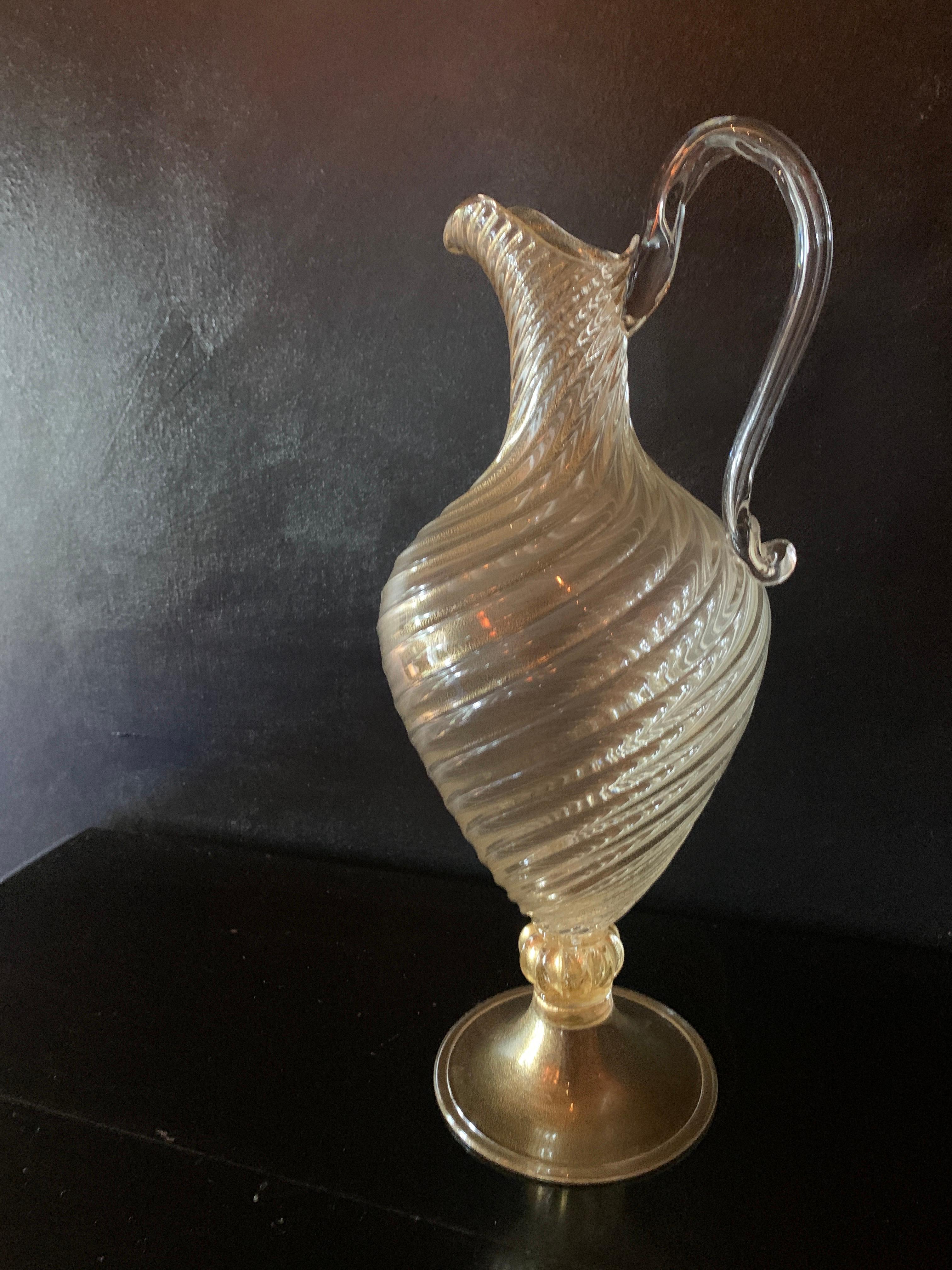 Hand Blown Italian Murano Swirl Decanter with Gold Leaf Inclusions 4