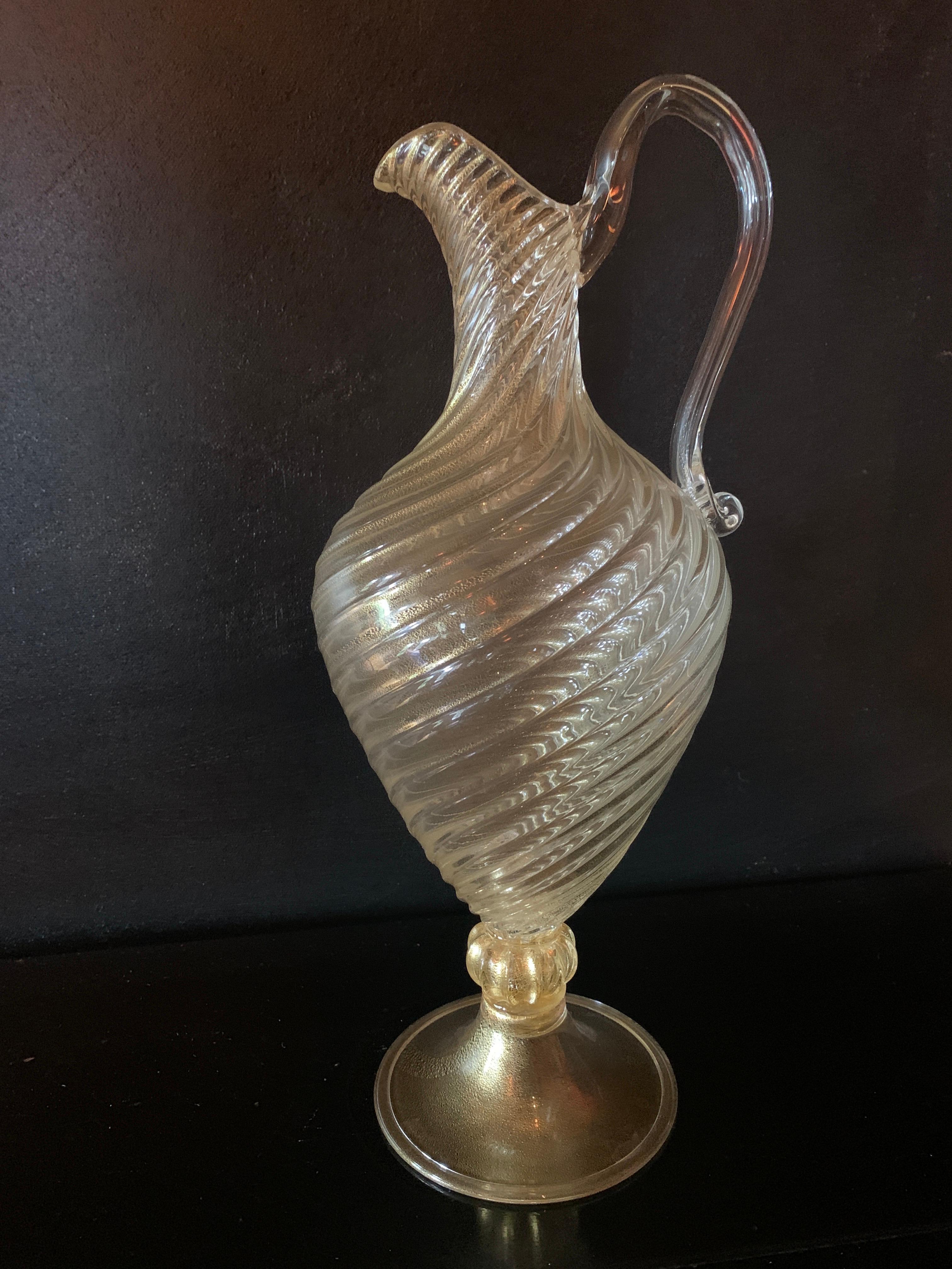 Hand Blown Italian Murano Swirl Decanter with Gold Leaf Inclusions 5