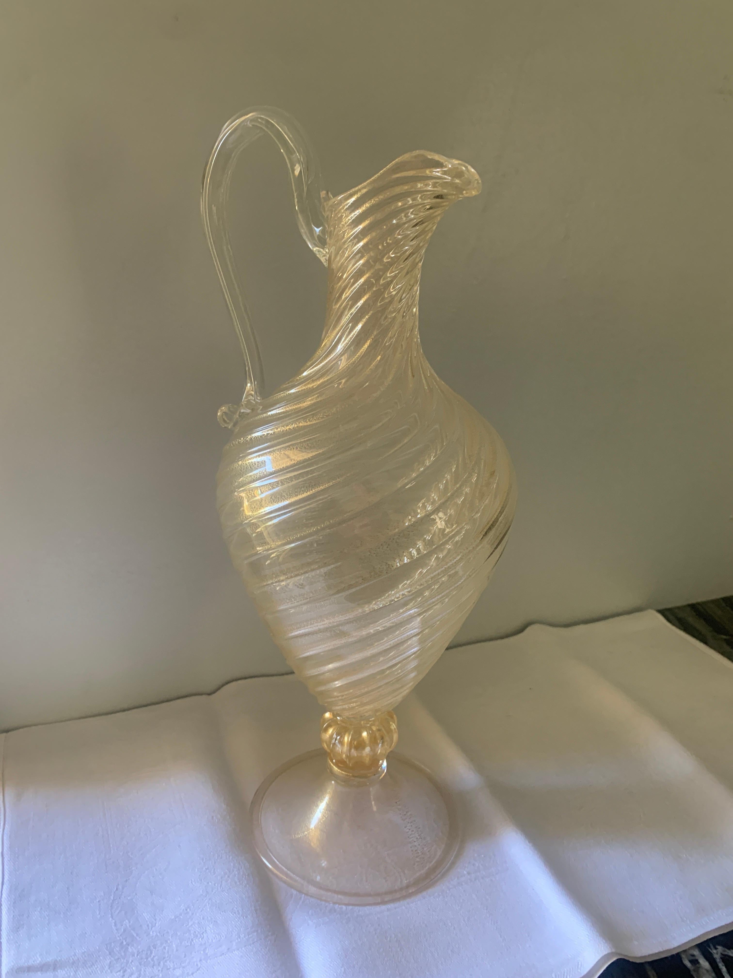 20th Century Hand Blown Italian Murano Swirl Decanter with Gold Leaf Inclusions