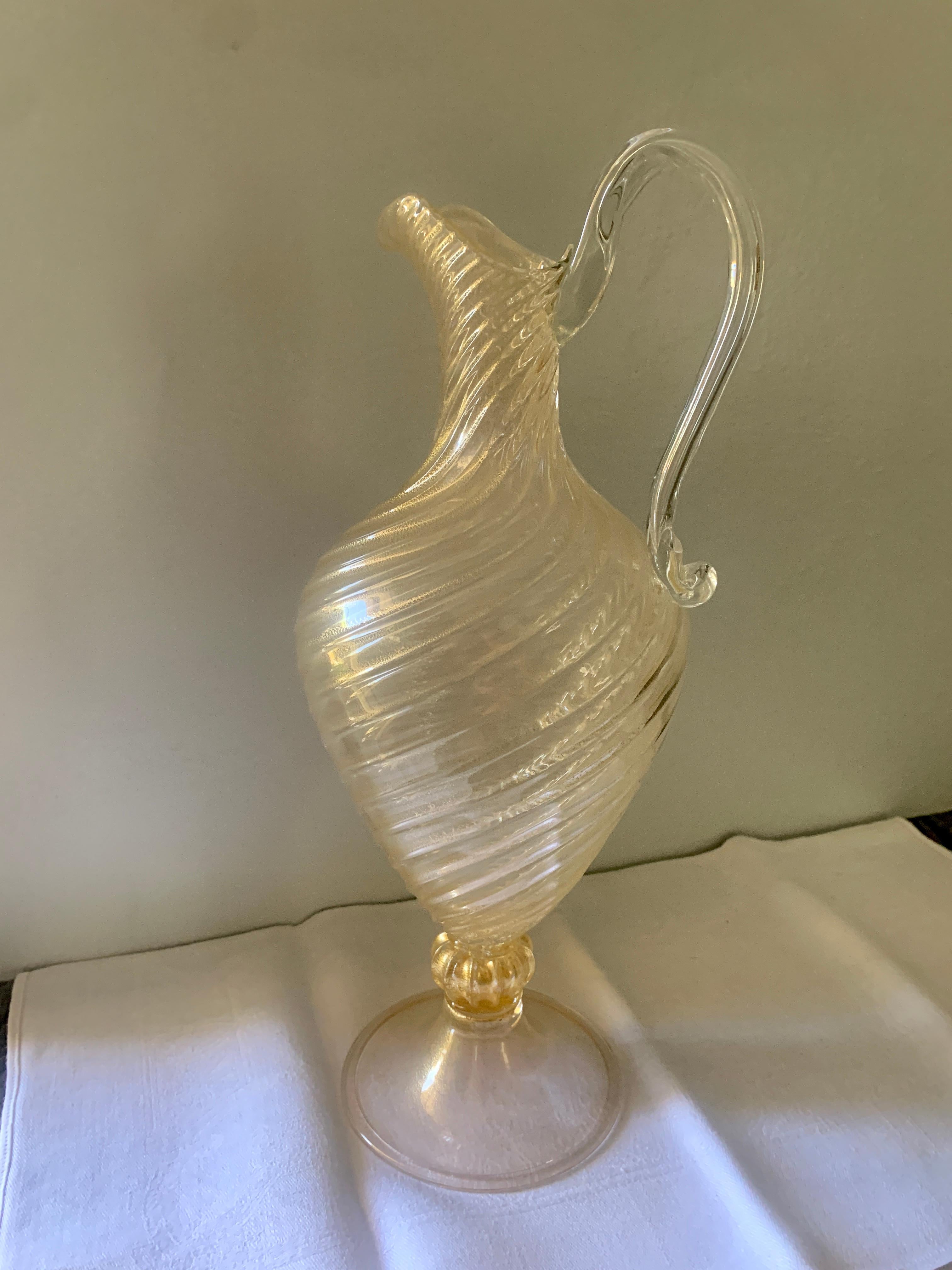 Murano Glass Hand Blown Italian Murano Swirl Decanter with Gold Leaf Inclusions