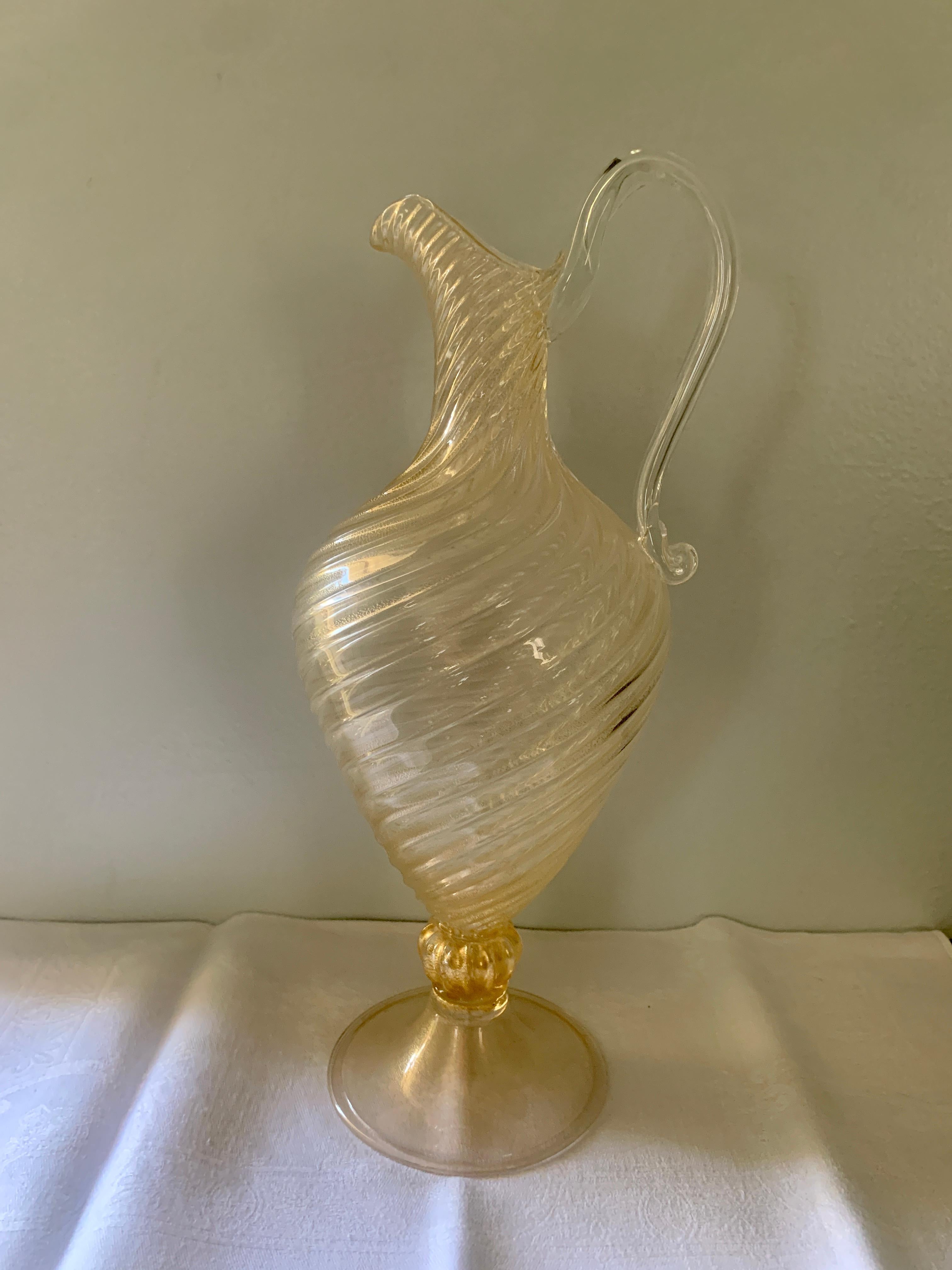 Hand Blown Italian Murano Swirl Decanter with Gold Leaf Inclusions 1
