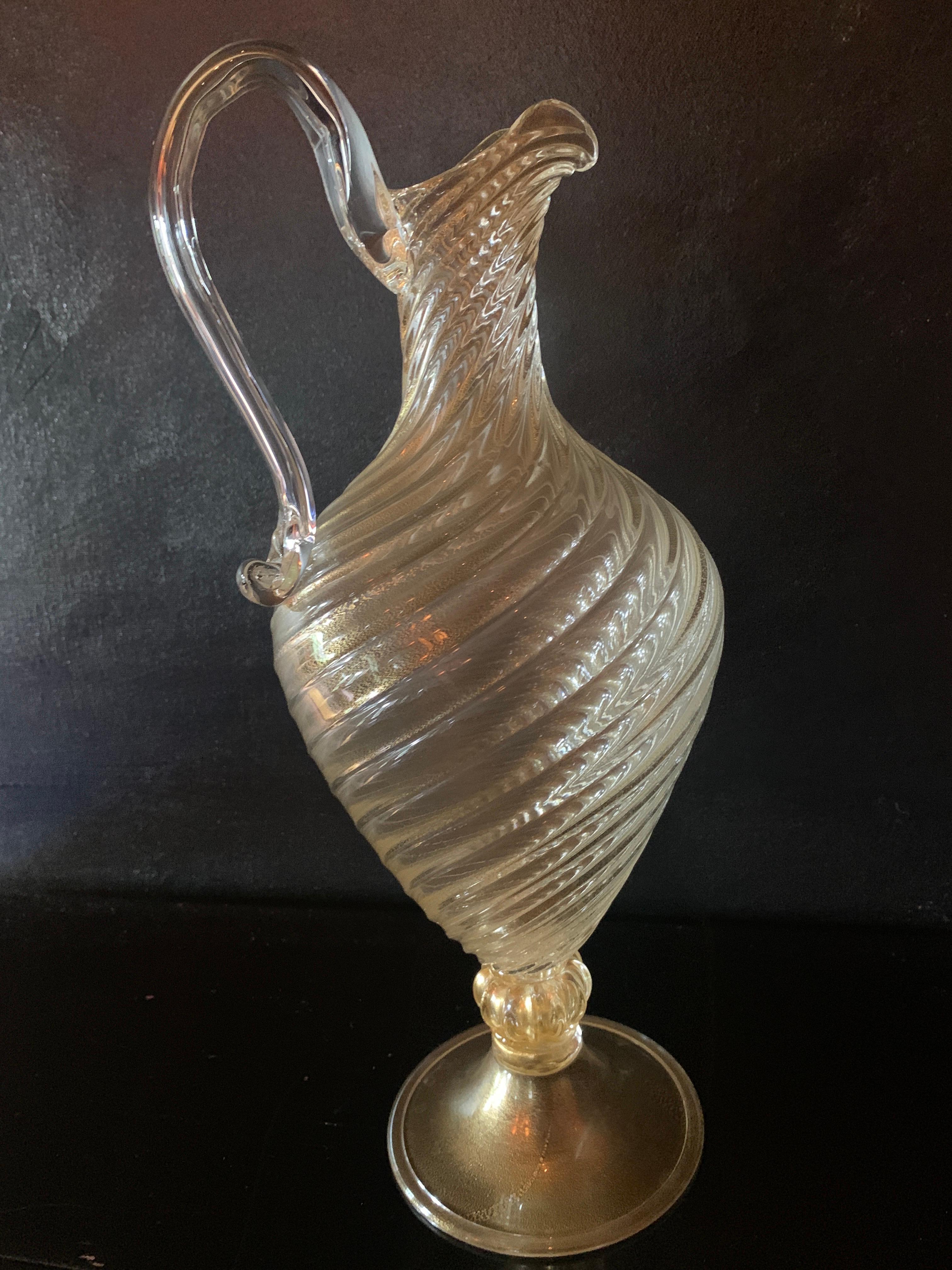 Hand Blown Italian Murano Swirl Decanter with Gold Leaf Inclusions 2