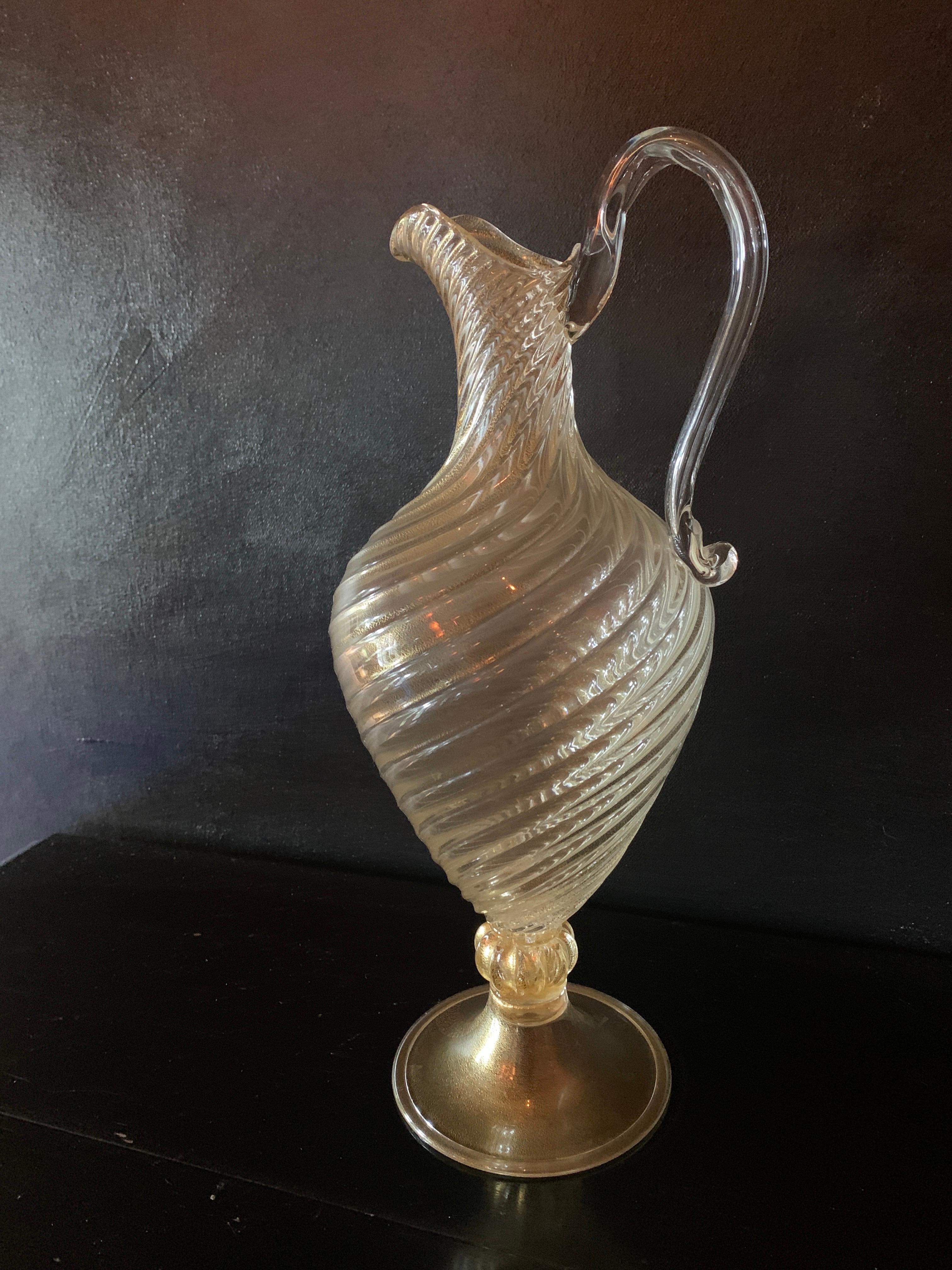 Hand Blown Italian Murano Swirl Decanter with Gold Leaf Inclusions 3