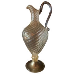 Hand Blown Italian Murano Swirl Decanter with Gold Leaf Inclusions