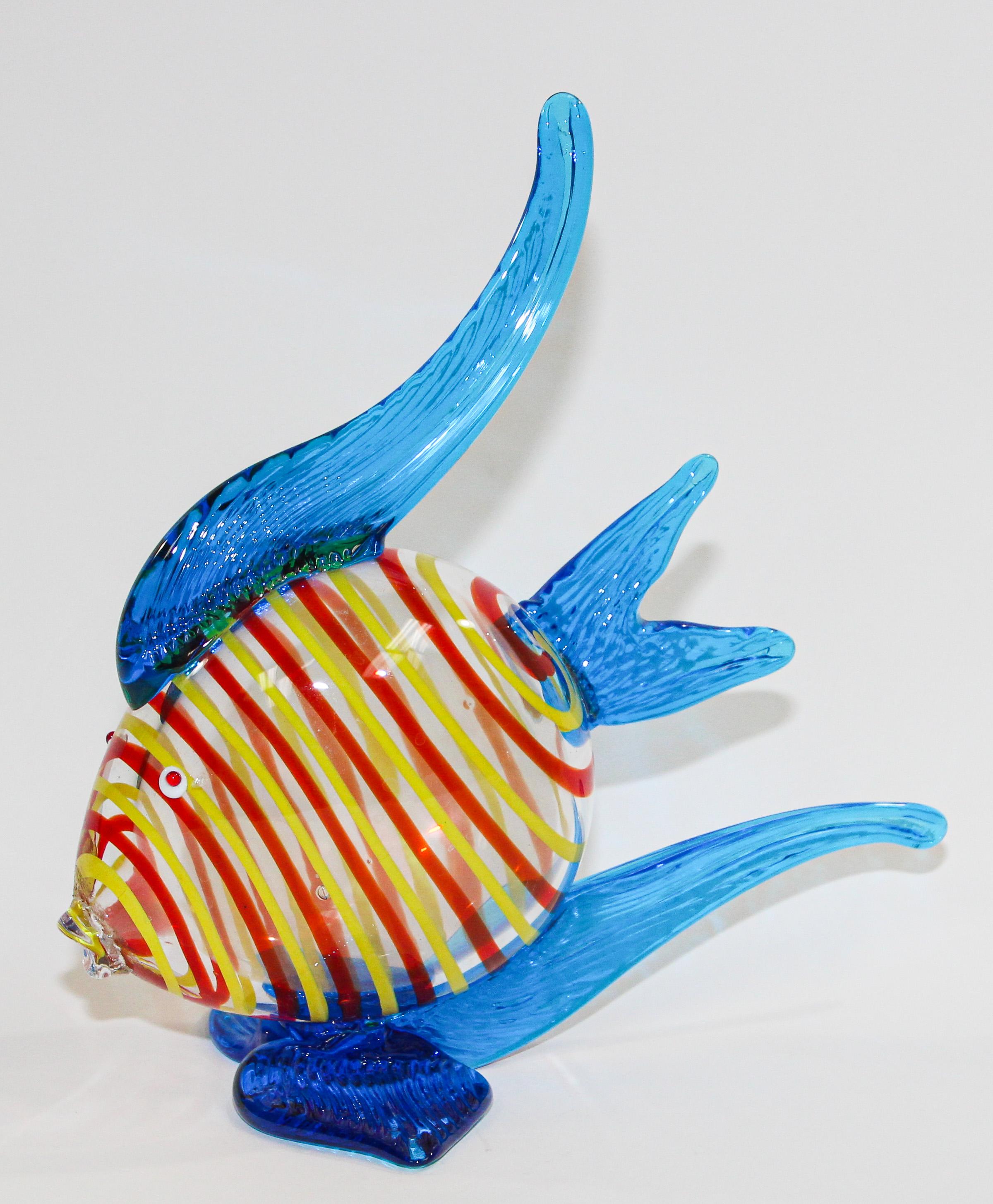 Hand Blown Large Murano Glass Blue Fish 4