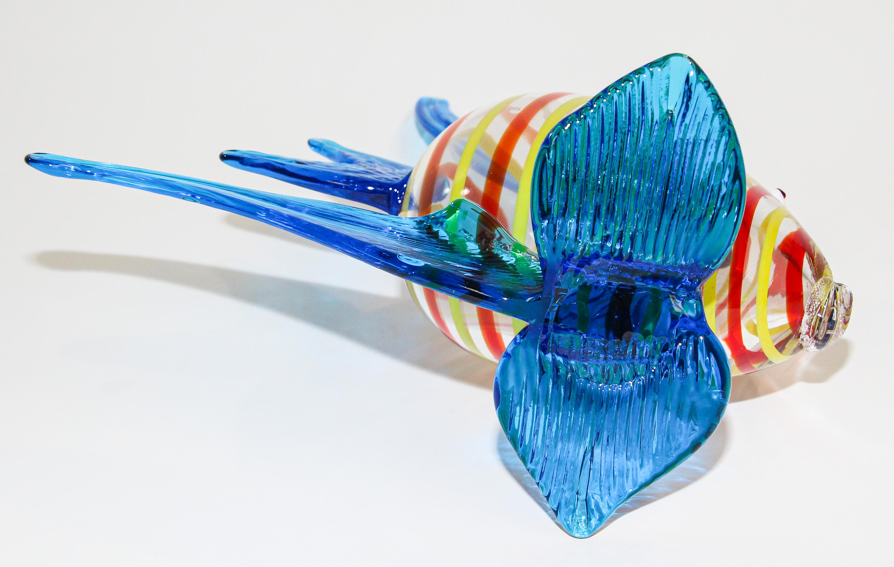 Hand Blown Large Murano Glass Blue Fish In Good Condition In North Hollywood, CA