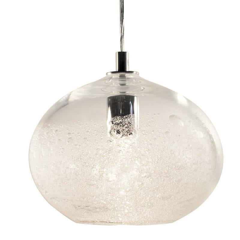 Lampe à suspension Ellipse transparente, verre soufflé à la main, fabriquée sur commande