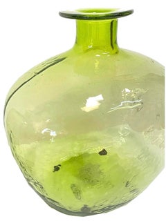 Hand-Blown Lime Green Glass Bottle, Artisan Decorative Art Glass Vessel