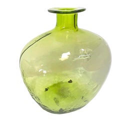 Hand-Blown Lime Green Glass Bottle, Artisan Decorative Art Glass Vessel