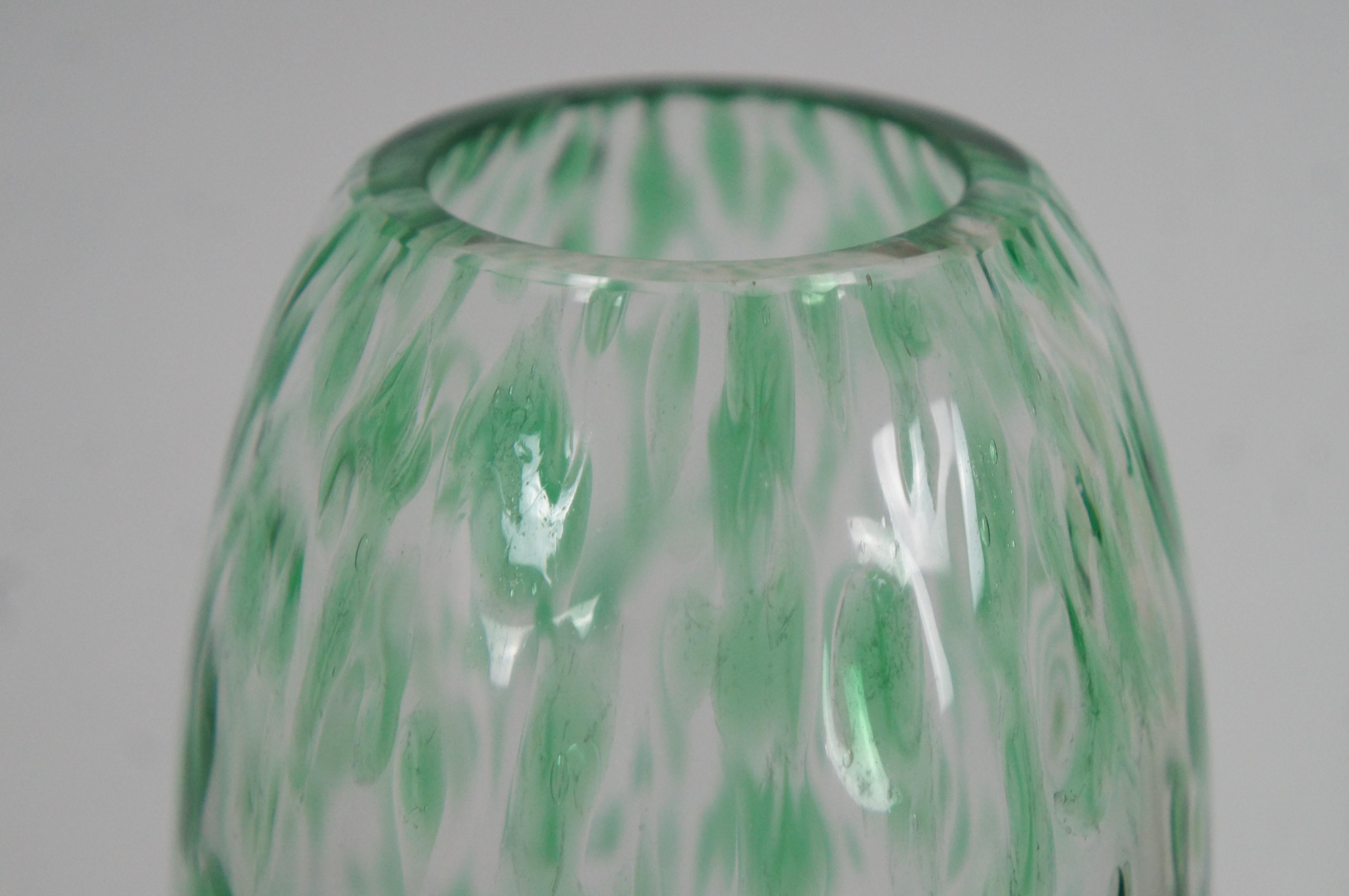 Hand Blown Mid Century Modern Atomic Green &Yellow Studio Art Glass Bud Vase 16