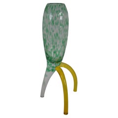 Hand Blown Mid Century Modern Atomic Green &Yellow Studio Art Glass Bud Vase 16"