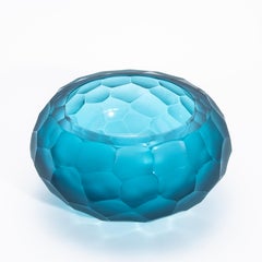 Hand-Blown Modern Murano Bowl in Aquamarine