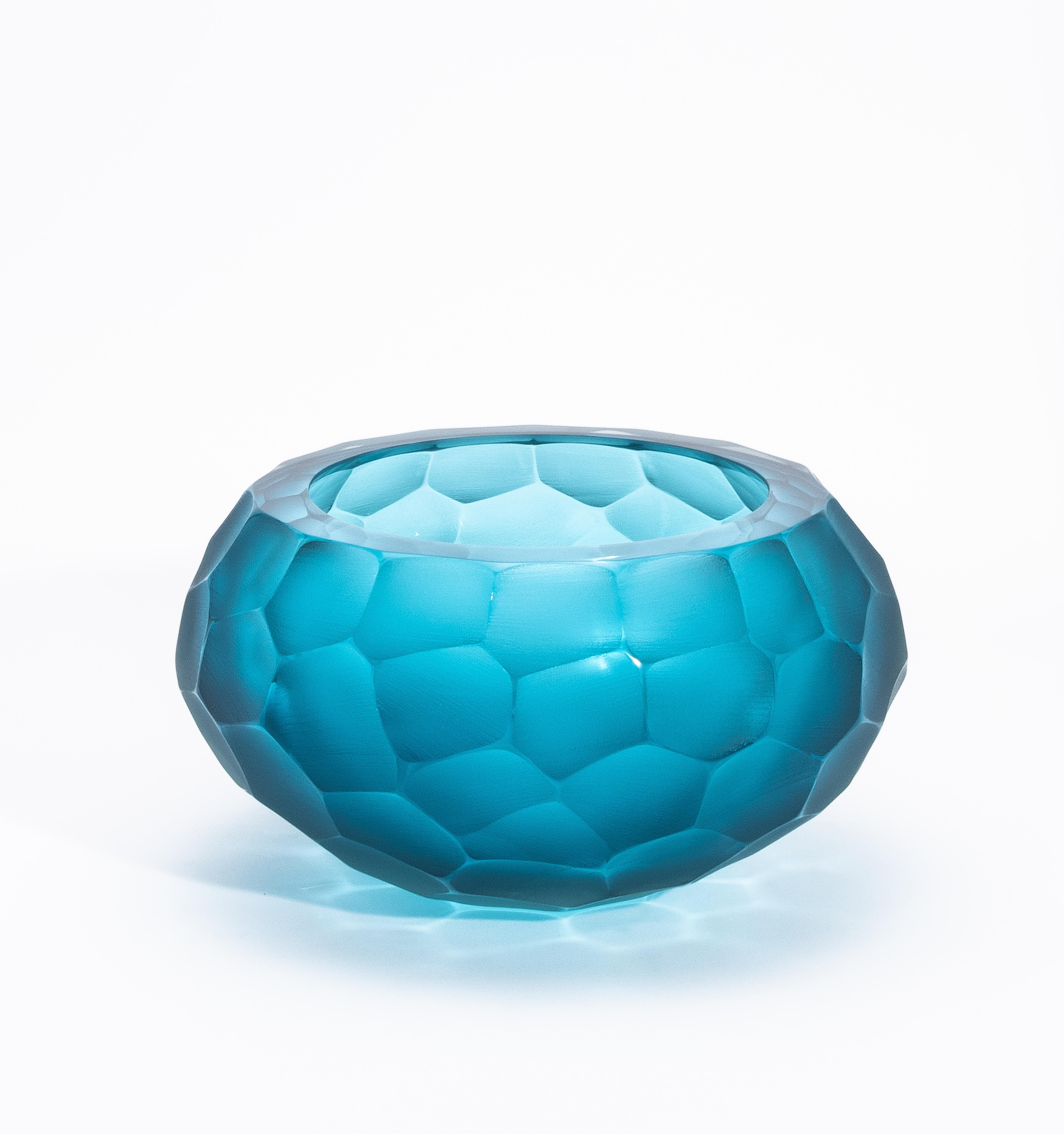 Handgeblasene moderne Murano Schale in Aquamarin Groß im Angebot 2