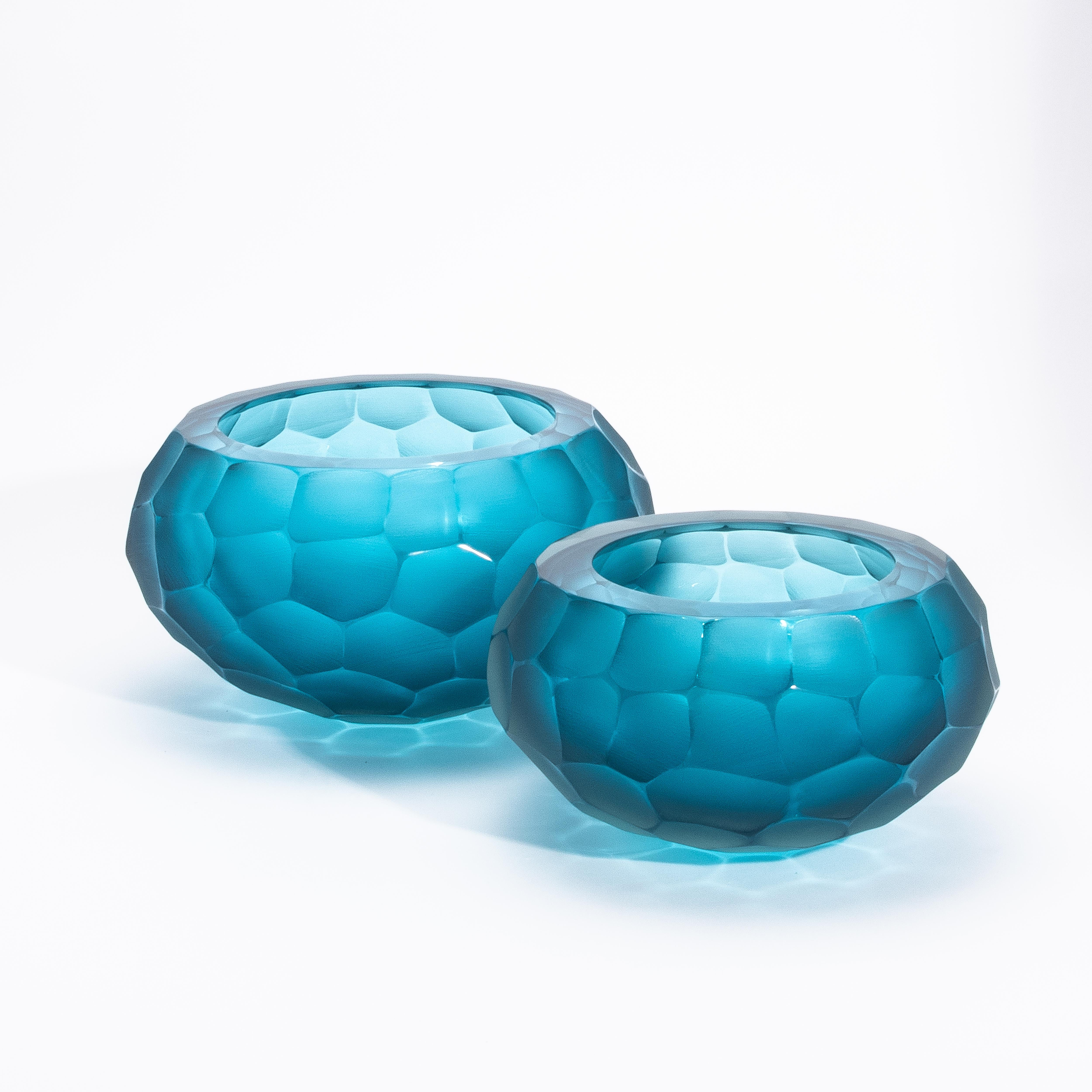Handgeblasene moderne Murano Schale in Aquamarin Groß im Angebot 1