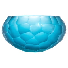 Hand-Blown Modern Murano Bowl in Aquamarine Large