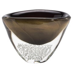 Hand-Blown Modern Murano Bowl in Black with 24-karat Gold Flecks and Bubbles