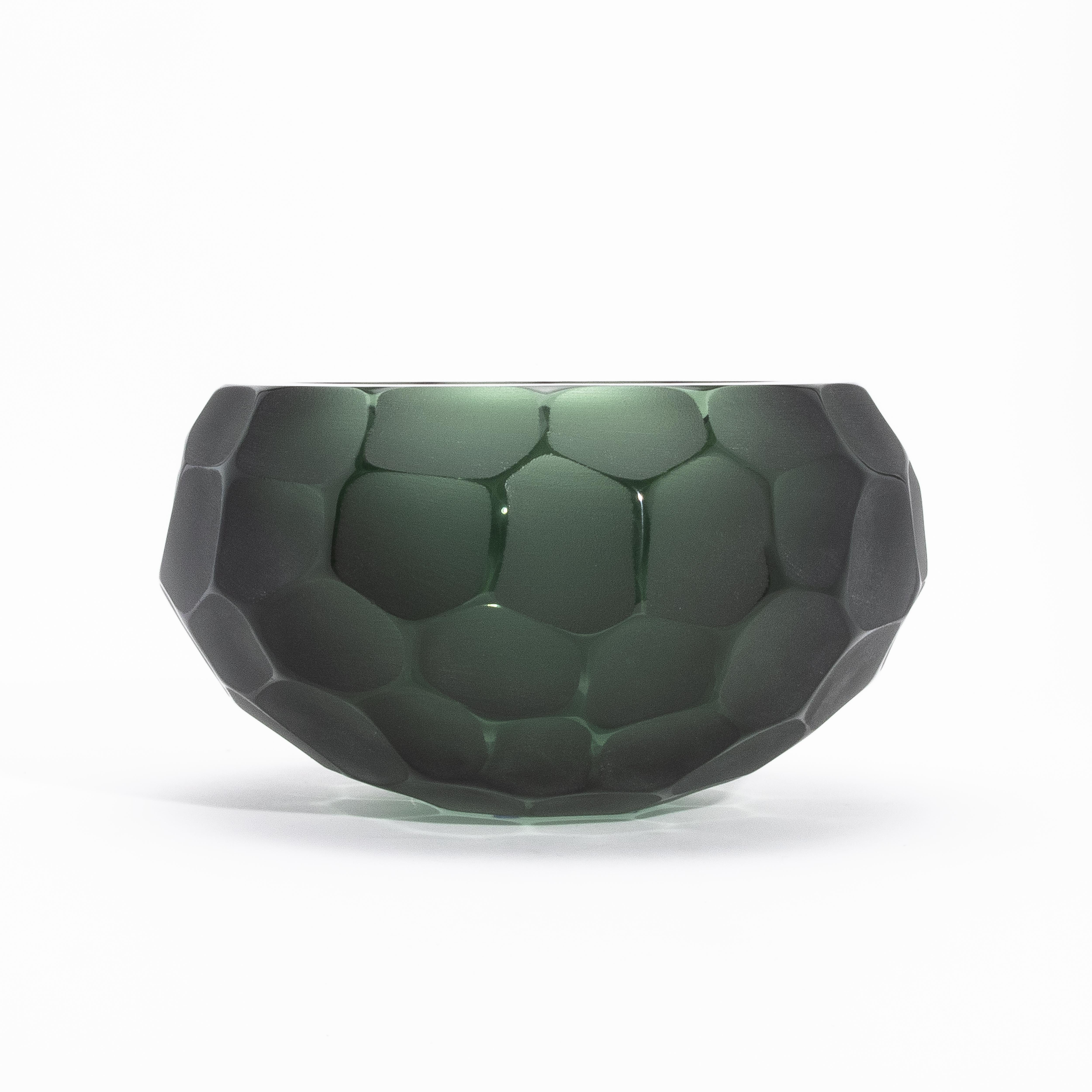 Italian Hand-Blown Modern Murano Bowl in Eucalyptus Green Medium For Sale
