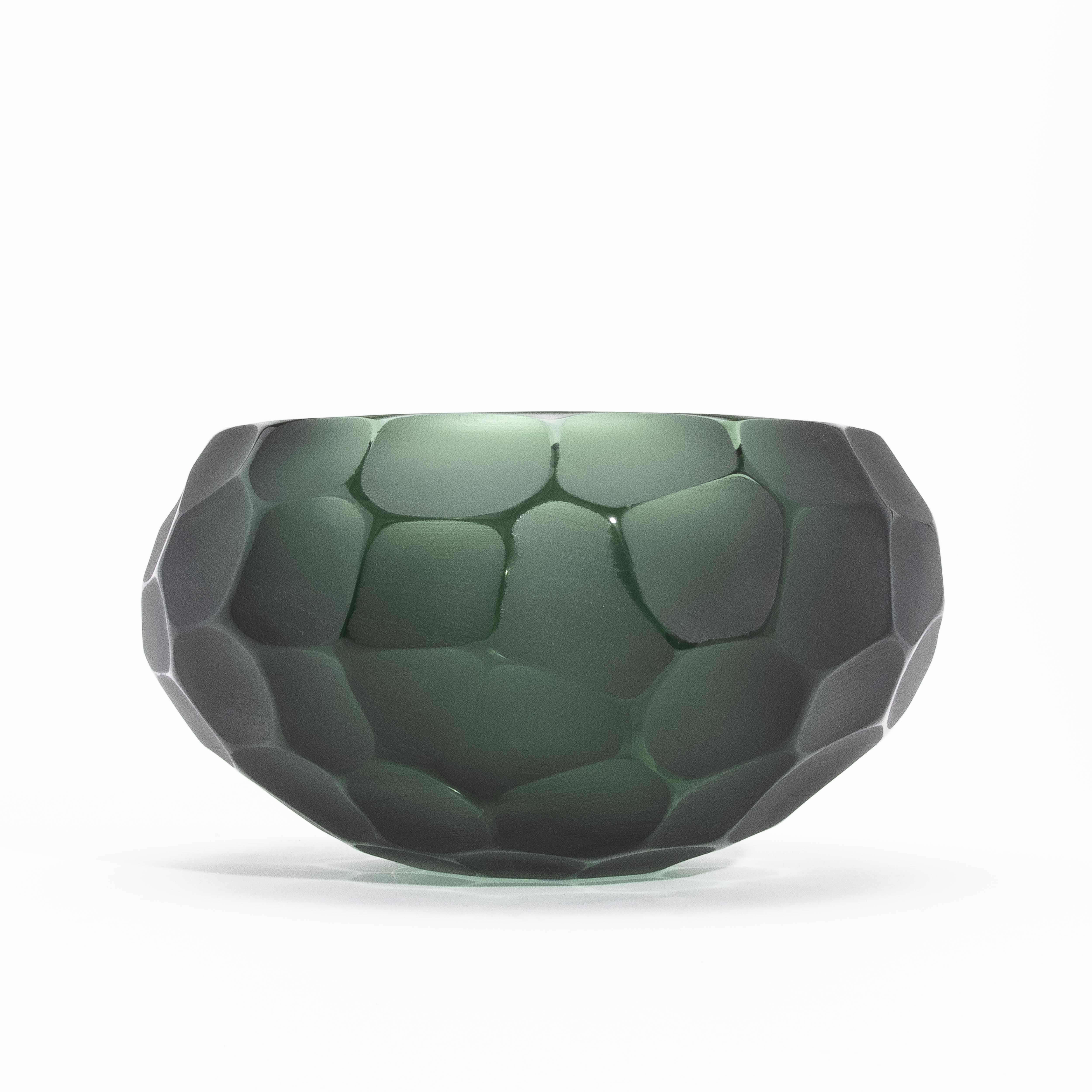 Hand-Crafted Hand-Blown Modern Murano Bowl in Eucalyptus Green Medium For Sale