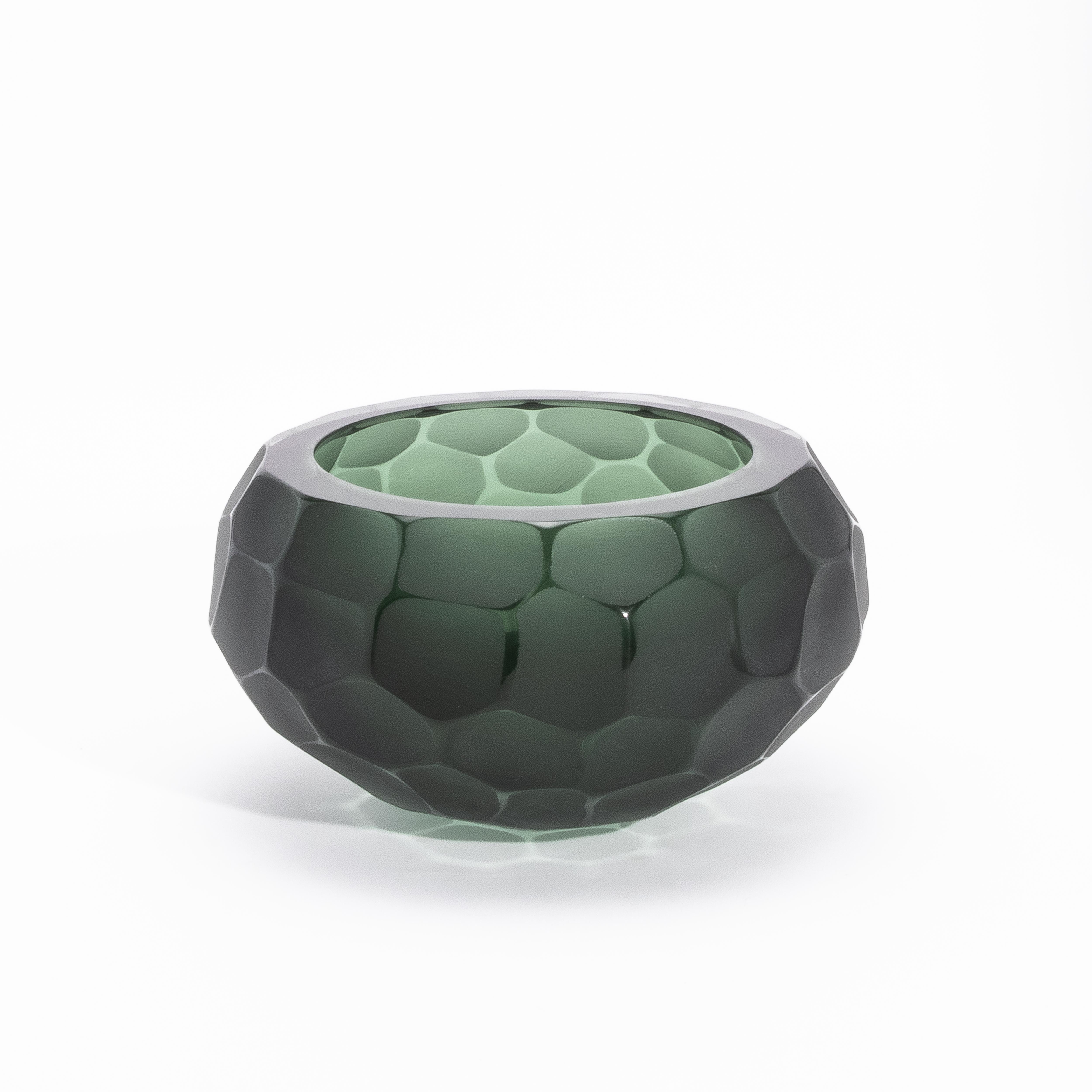 Murano Glass Hand-Blown Modern Murano Bowl in Eucalyptus Green Medium For Sale
