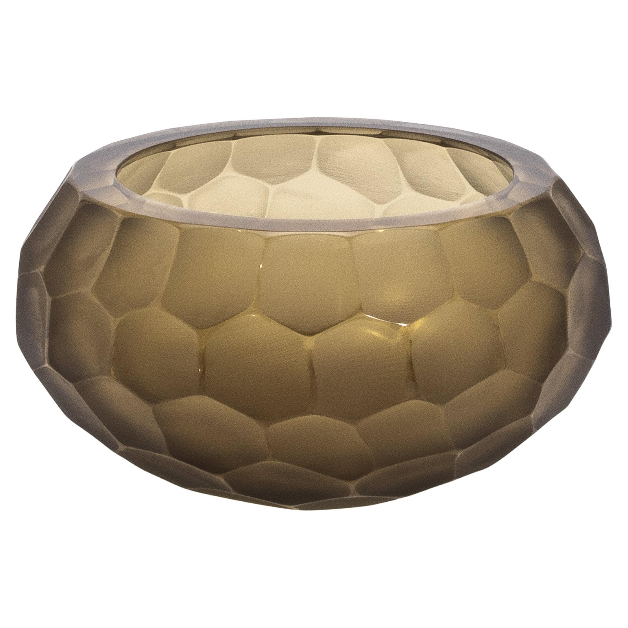 Bol moderne de Murano soufflé à la main, vert olive en vente
