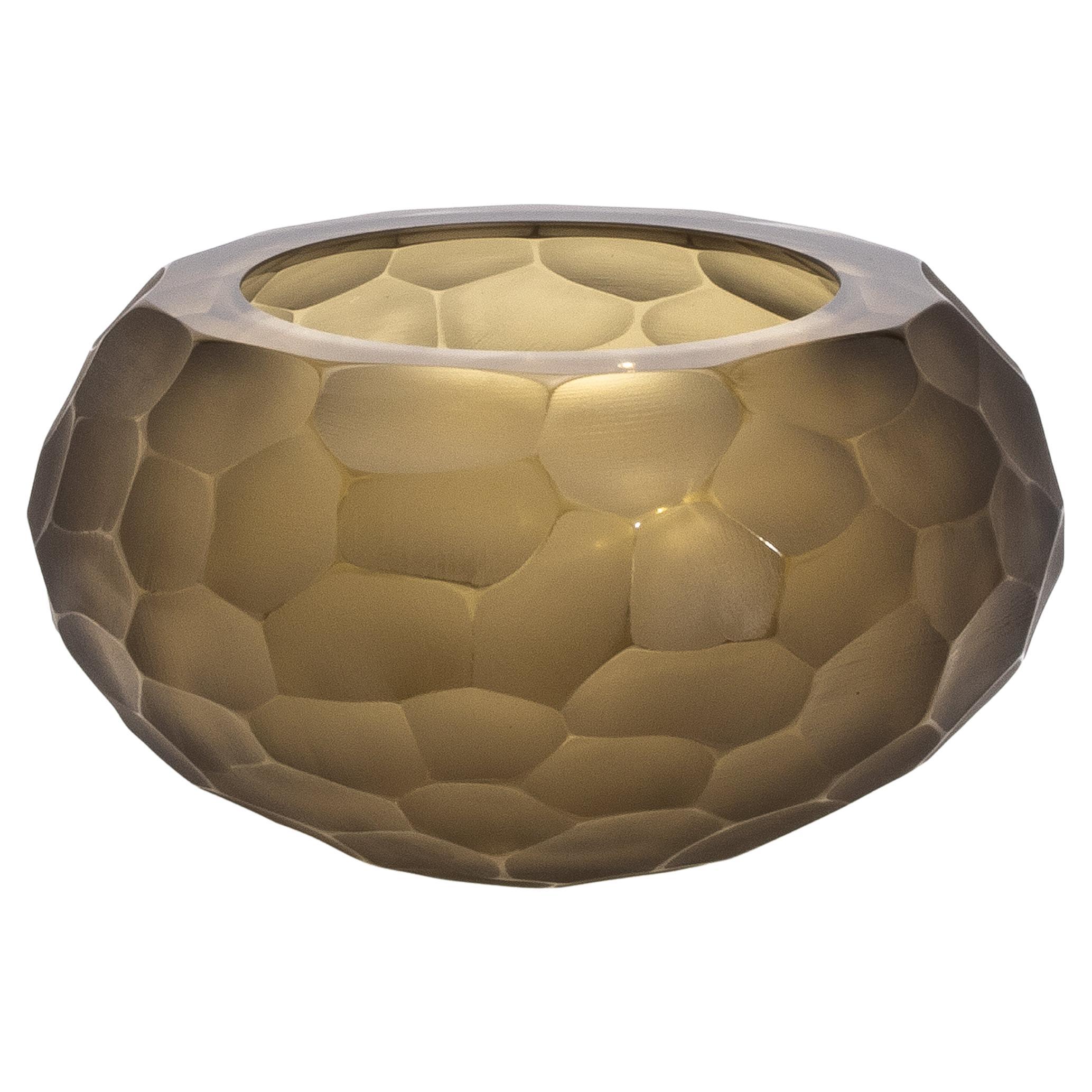 Hand-Blown Modern Murano Bowl in Olive Green Large