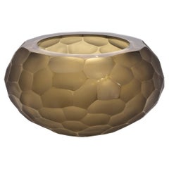 Hand-Blown Modern Murano Bowl in Olive Green Large