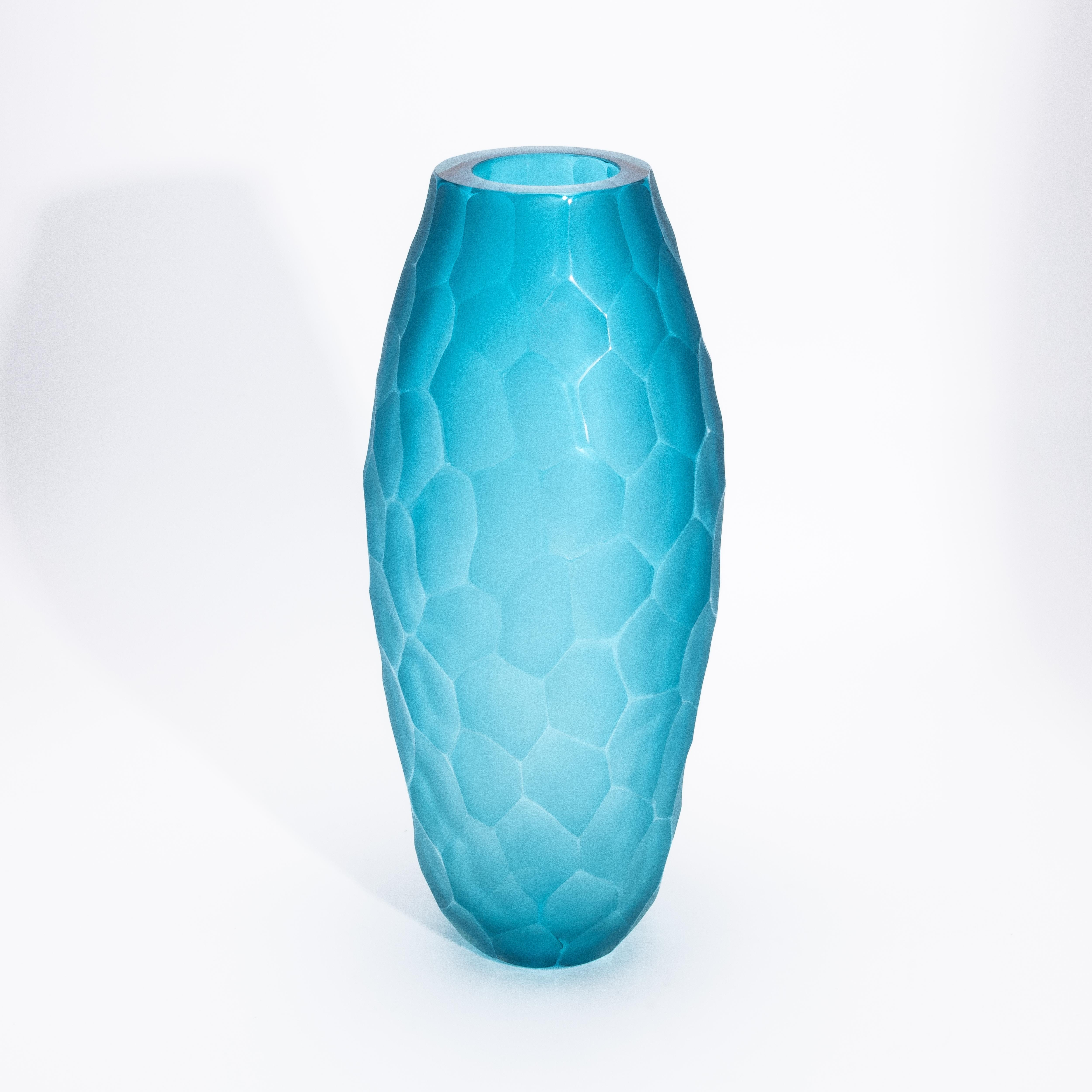 Handgeblasene moderne große Murano-Vase in Aquamarin groß (Handgefertigt) im Angebot