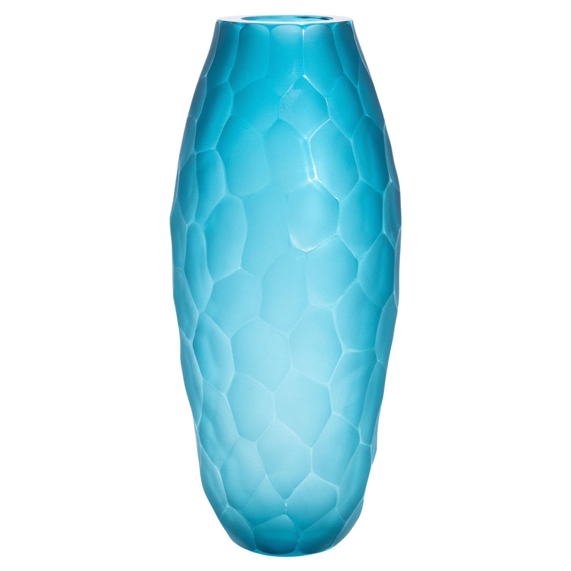 Vaso alto di Murano soffiato a mano in Acquamarina Grande