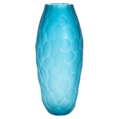 Hand-Blown Modern Tall Murano Vase in Aquamarine Large