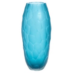Hand-Blown Modern Tall Murano Vase in Aquamarine Medium