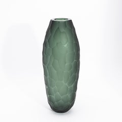 Hand-Blown Modern Tall Murano Vase in Eucalyptus Green Large