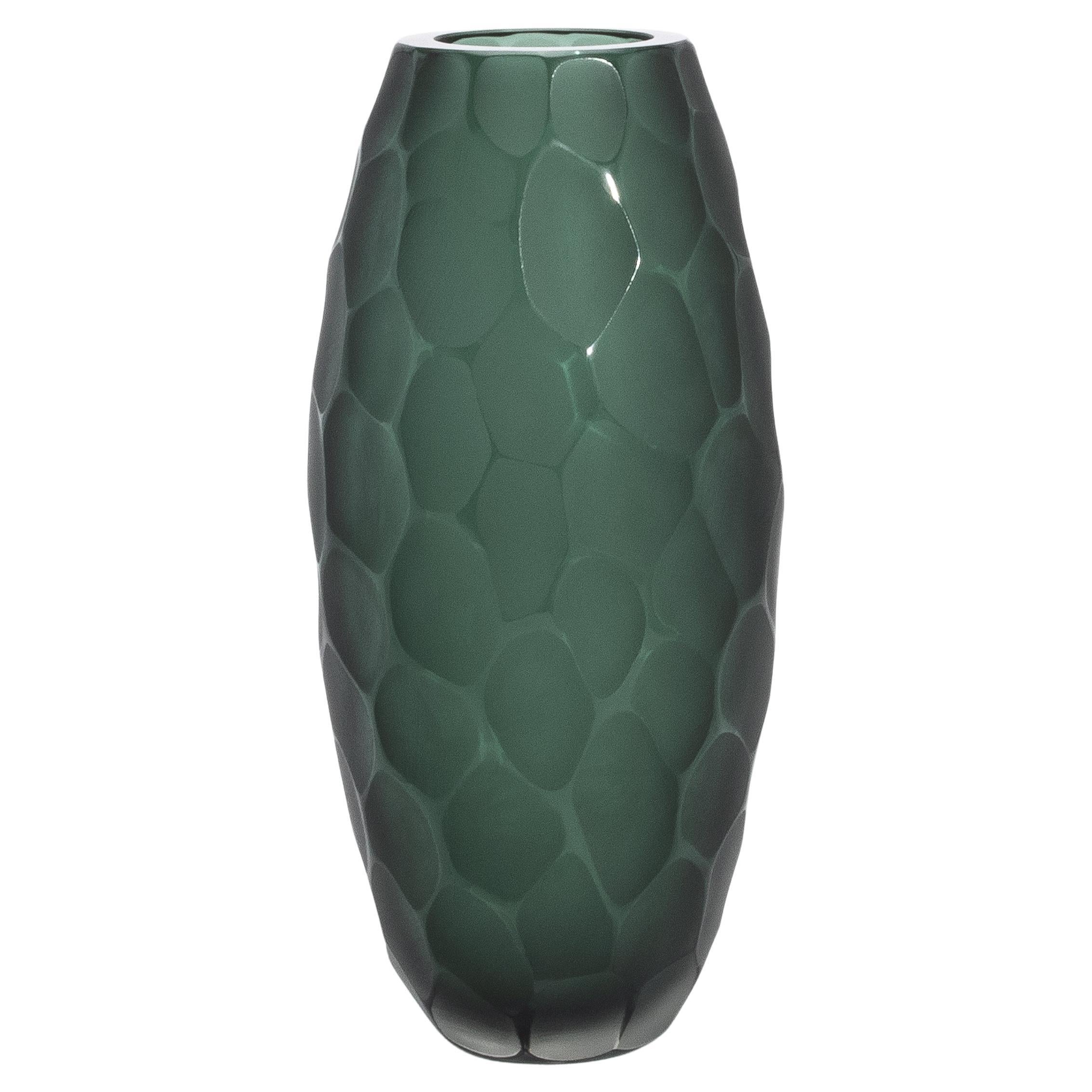 Vaso moderno alto di Murano soffiato a mano in Greene 
Greene medio in vendita