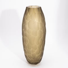 Hand-Blown Modern Tall Murano Vase in Olive Green Large